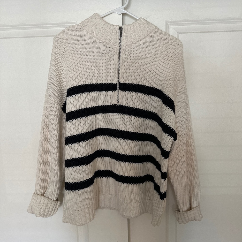 White and black striped sweater